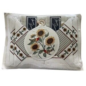 Vintage Stevens Linen Placemats Napkins Potholder Original Packaging Bird Flower